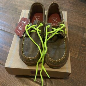New Twisted X Kids Moccasins Boat Shoe Driving Moc with Yellow Laces